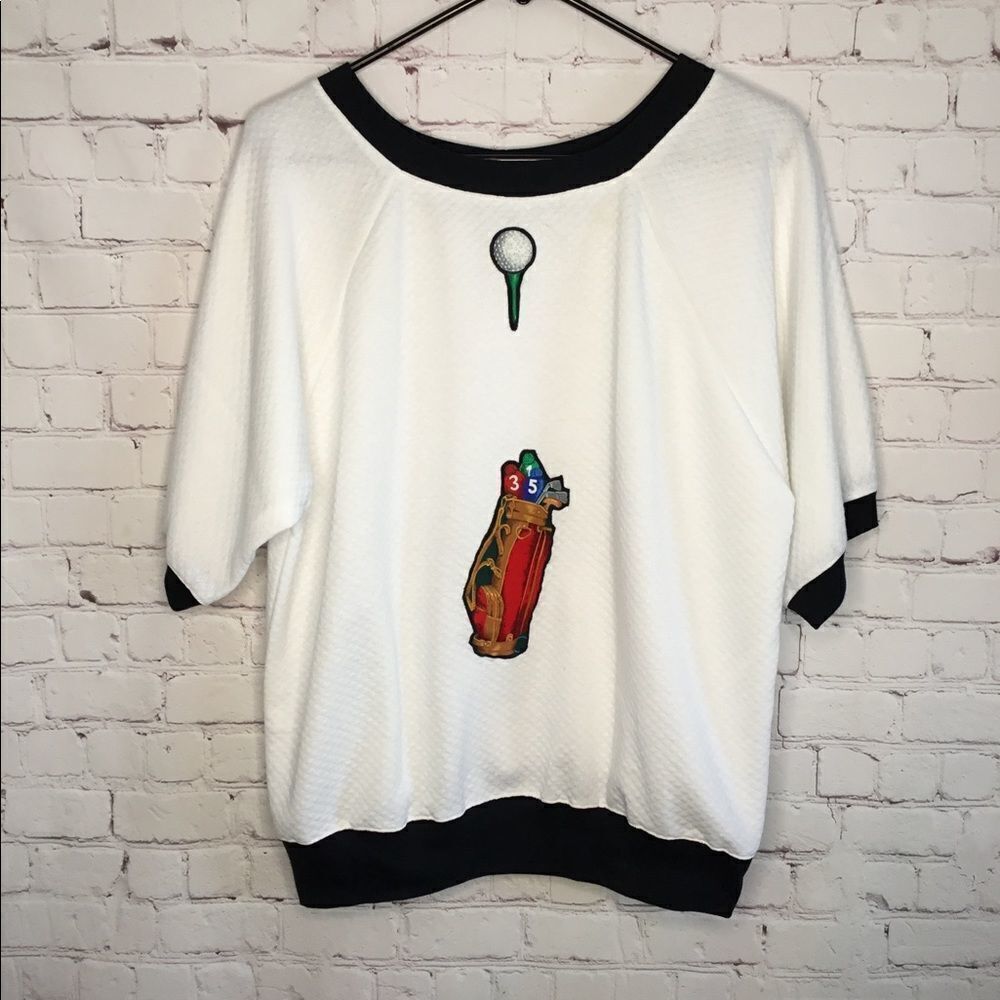 VTG 90s Shirt Polo Golf Theme Short‎ Sleeve Women L.